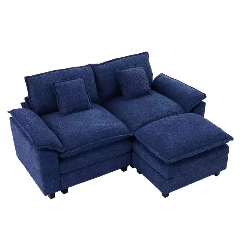 Canapé d'angle 3 places en tissu chenille de 190 cm avec pouf