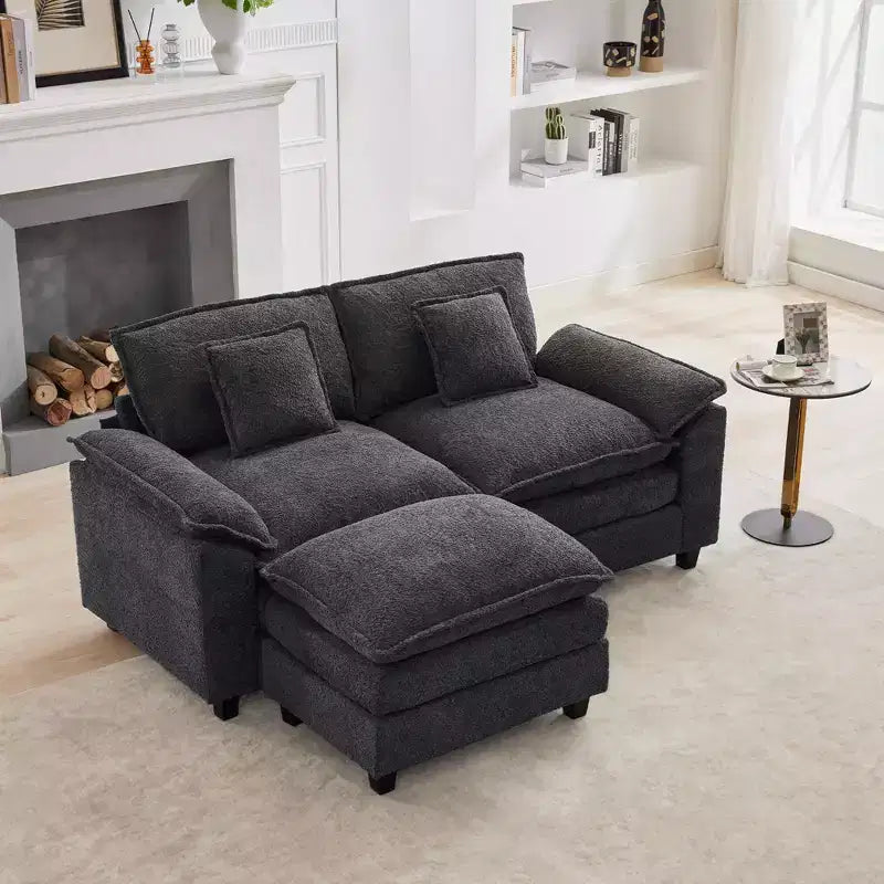 Canapé d'angle 3 places en tissu chenille de 190 cm avec pouf