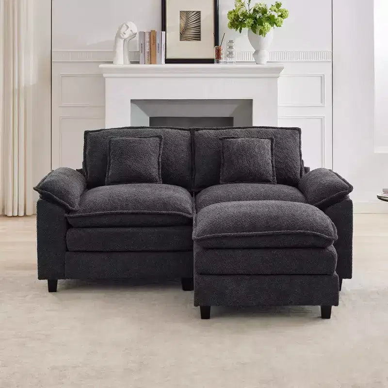 Canapé d'angle 3 places en tissu chenille de 190 cm avec pouf
