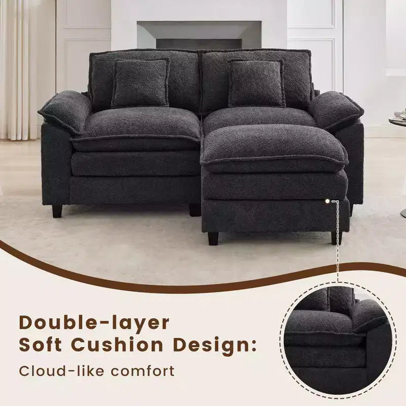Canapé d'angle 3 places en tissu chenille de 190 cm avec pouf