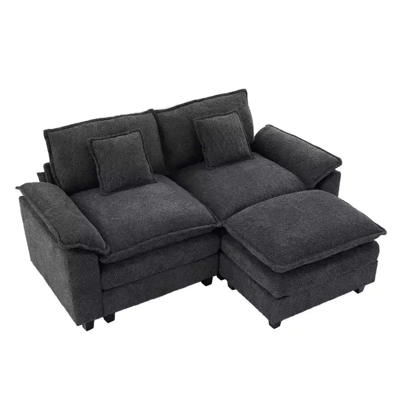 Canapé d'angle 3 places en tissu chenille de 190 cm avec pouf