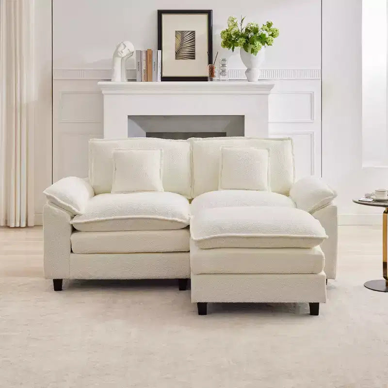 Canapé d'angle 3 places en tissu chenille de 190 cm avec pouf