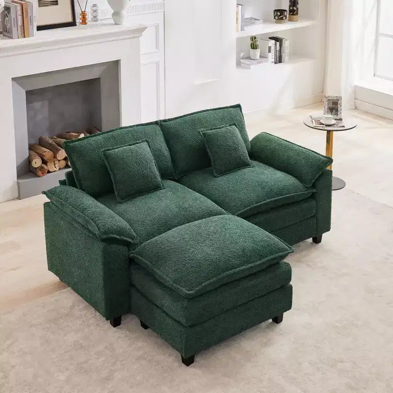 Canapé d'angle 3 places en tissu chenille de 190 cm avec pouf