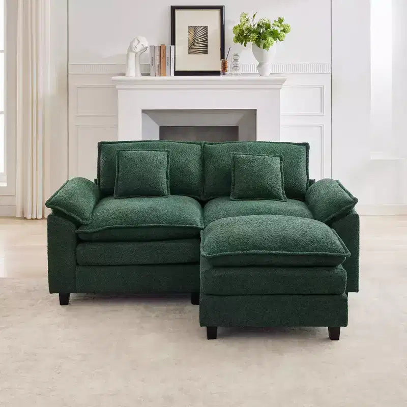 Canapé d'angle 3 places en tissu chenille de 190 cm avec pouf