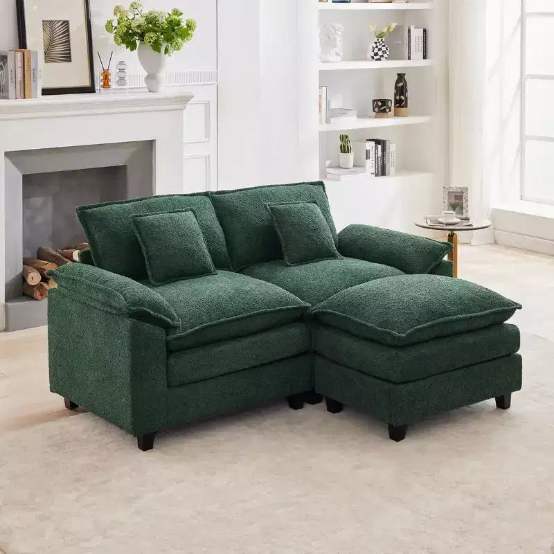 Canapé d'angle 3 places en tissu chenille de 190 cm avec pouf