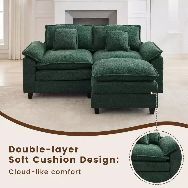 Canapé d'angle 3 places en tissu chenille de 190 cm avec pouf
