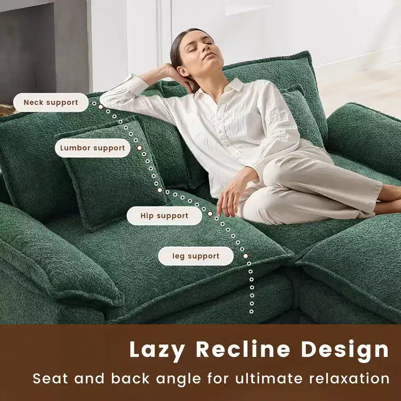 Canapé d'angle 3 places en tissu chenille de 190 cm avec pouf