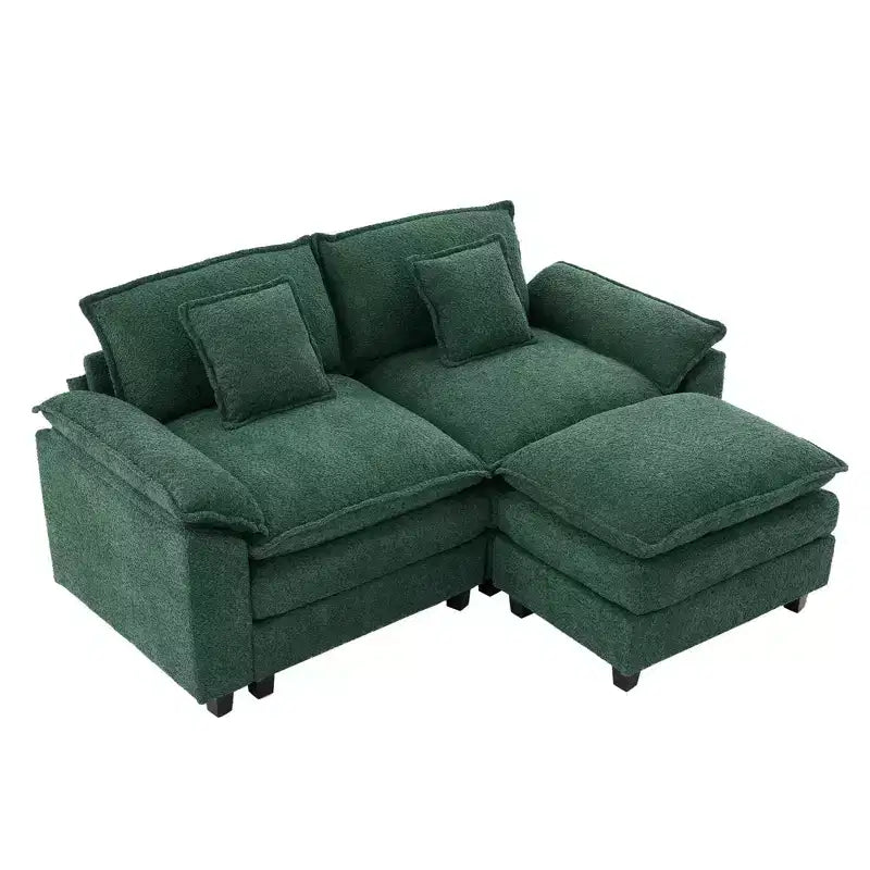 Canapé d'angle 3 places en tissu chenille de 190 cm avec pouf