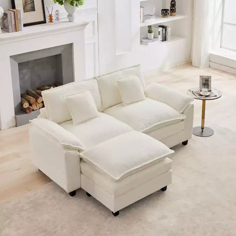 Canapé d'angle 3 places en tissu chenille de 190 cm avec pouf