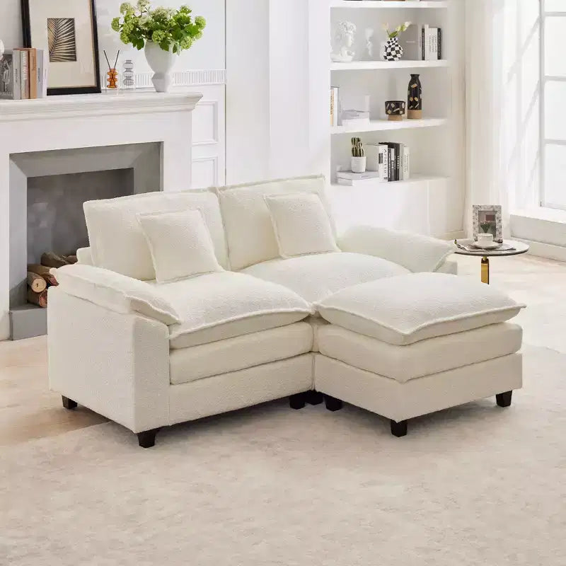 Canapé d'angle 3 places en tissu chenille de 190 cm avec pouf
