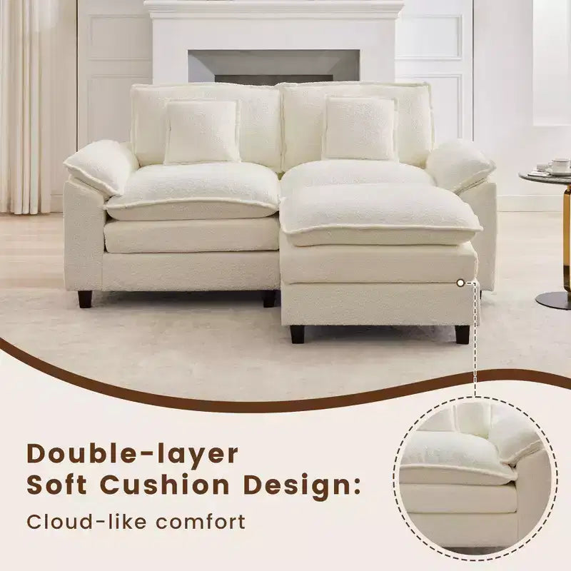 Canapé d'angle 3 places en tissu chenille de 190 cm avec pouf