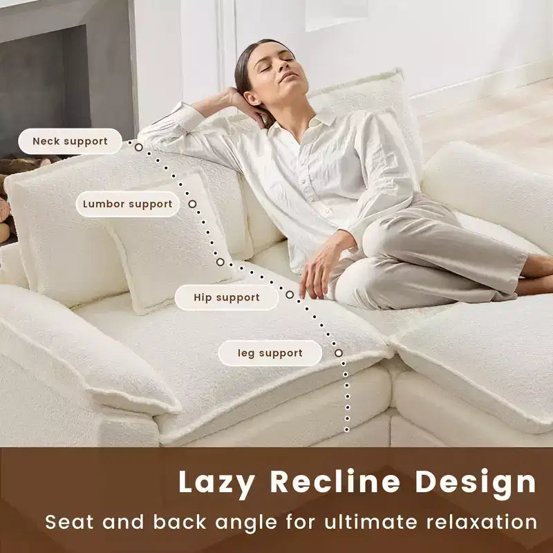 Canapé d'angle 3 places en tissu chenille de 190 cm avec pouf