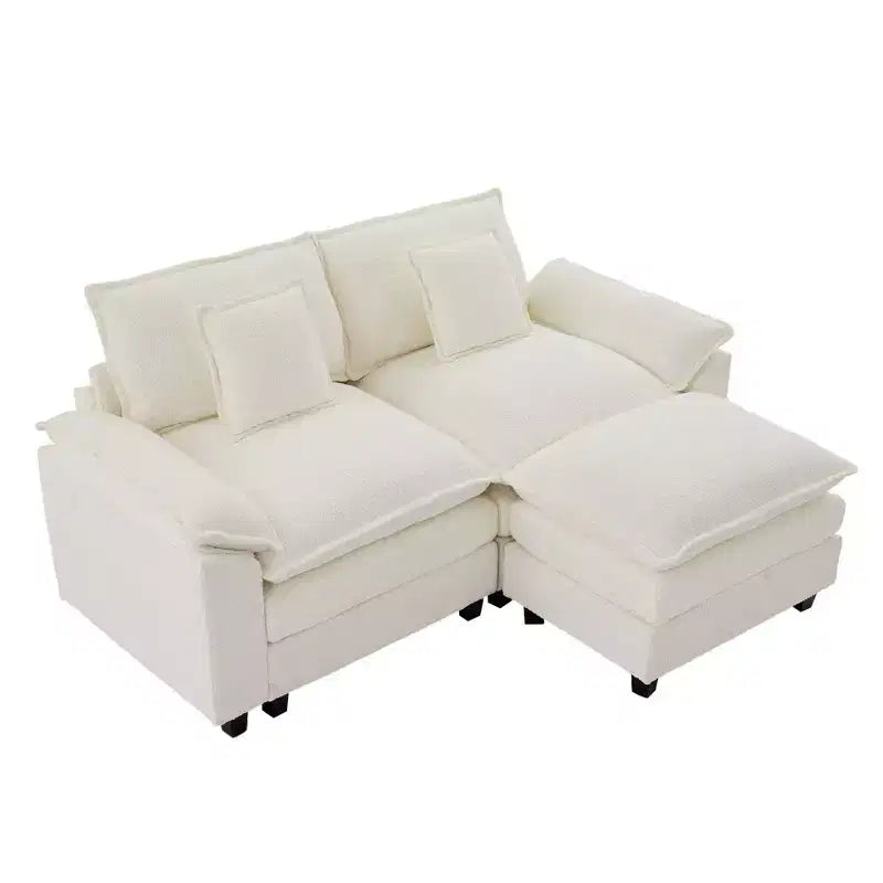 Canapé d'angle 3 places en tissu chenille de 190 cm avec pouf