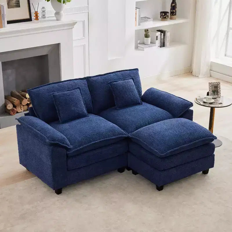 Canapé d'angle 3 places en tissu chenille de 190 cm avec pouf