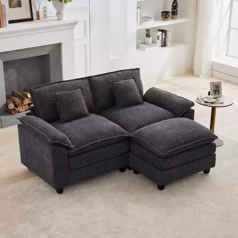 Canapé d'angle 3 places en tissu chenille de 190 cm avec pouf