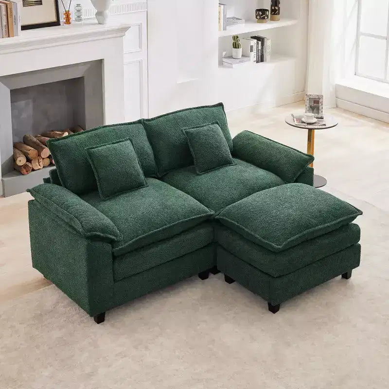 Canapé d'angle 3 places en tissu chenille de 190 cm avec pouf