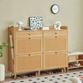 GustoWave Rattan Shoe Cabinet Storage, Shoe Organizer Cabinet with 4 Flip Drawers, Hidden Shoe Storage Free Standing Wood Shoe Cabinet