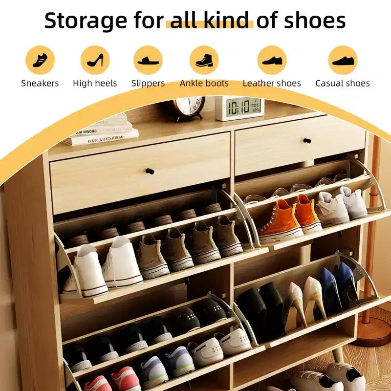 Meuble à chaussures de rangement en rotin, meuble de rangement pour chaussures avec 4 tiroirs à bascule, rangement à chaussures caché, meuble à chaussures autoportant en bois