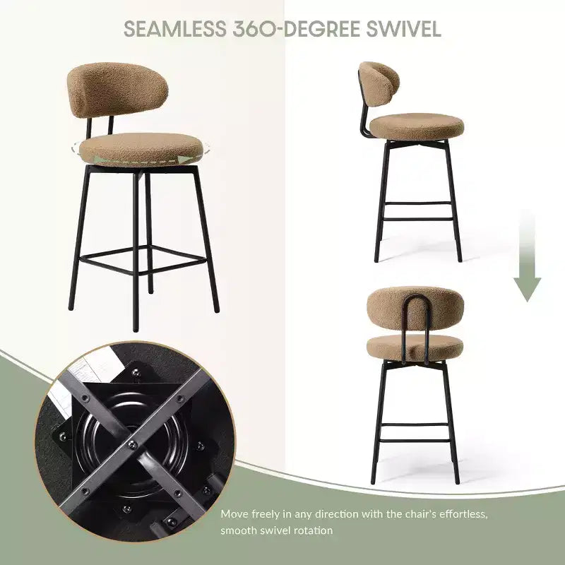 Tabourets de bar modernes à hauteur de comptoir en tissu imitation peau de mouton avec dossier (lot de 2)