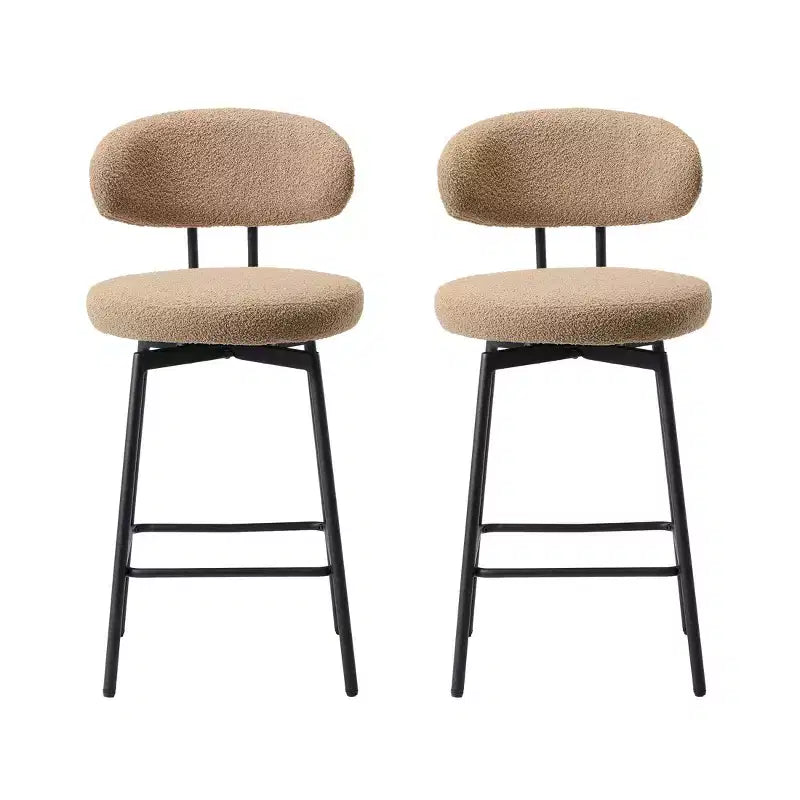Tabourets de bar modernes à hauteur de comptoir en tissu imitation peau de mouton avec dossier (lot de 2)