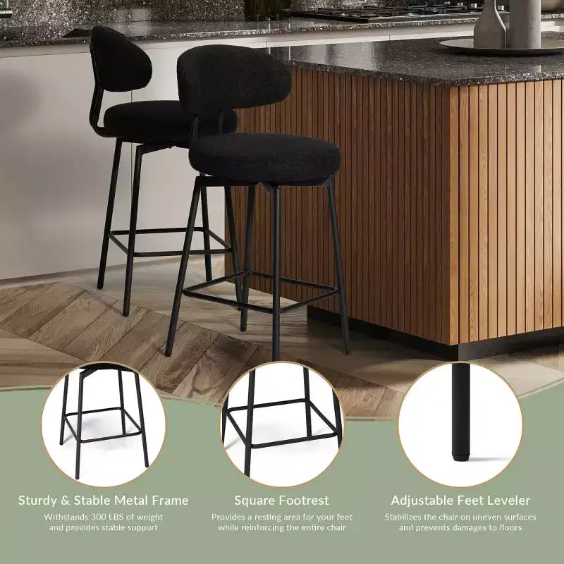 Tabourets de bar modernes à hauteur de comptoir en tissu imitation peau de mouton avec dossier (lot de 2)