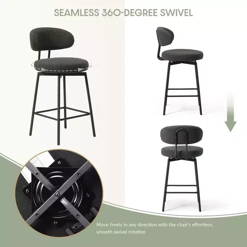 Tabourets de bar modernes à hauteur de comptoir en tissu imitation peau de mouton avec dossier (lot de 2)