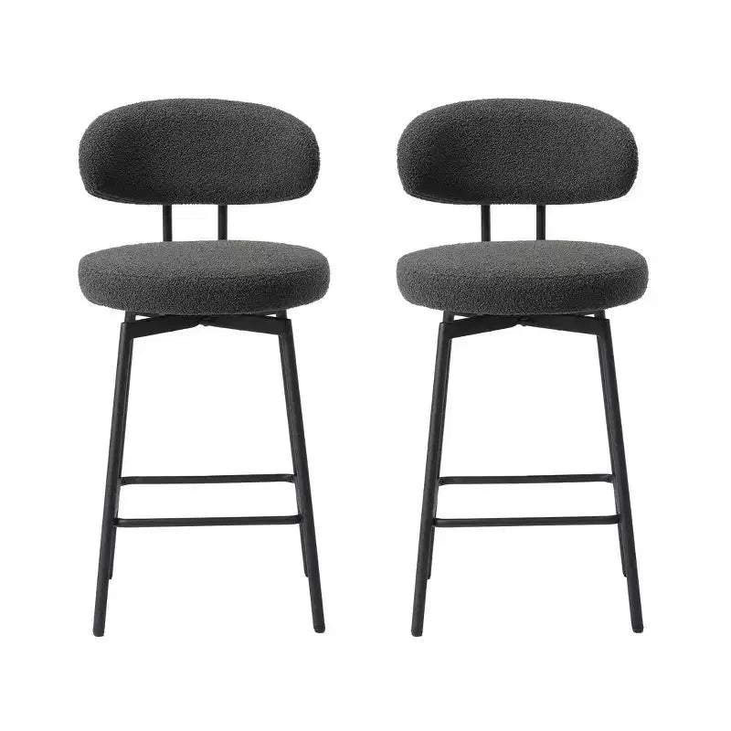 Tabourets de bar modernes à hauteur de comptoir en tissu imitation peau de mouton avec dossier (lot de 2)