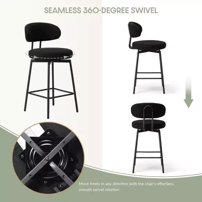 Tabourets de bar modernes à hauteur de comptoir en tissu imitation peau de mouton avec dossier (lot de 2)