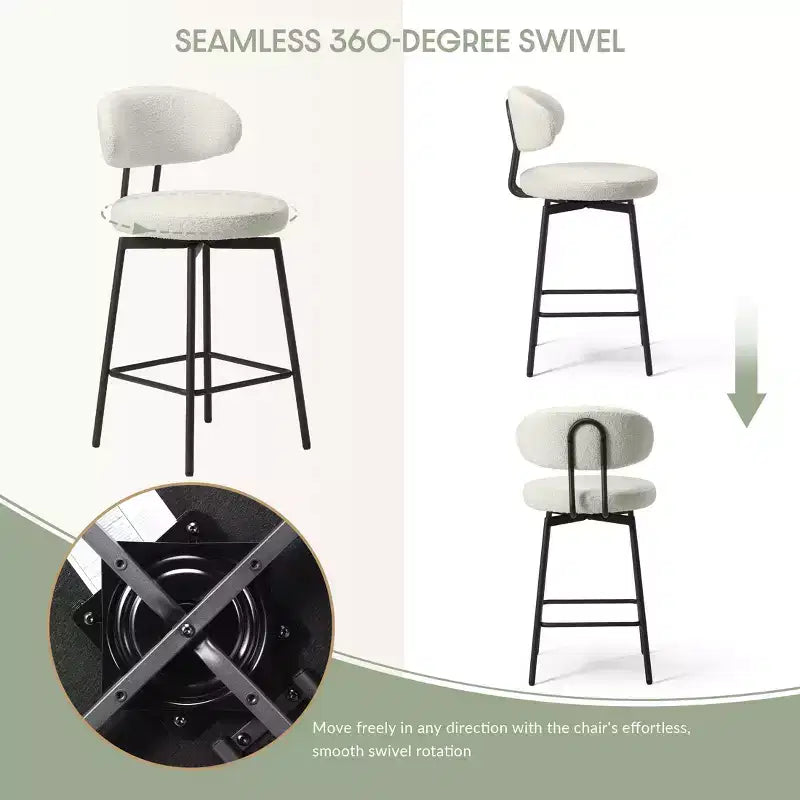 Tabourets de bar modernes à hauteur de comptoir en tissu imitation peau de mouton avec dossier (lot de 2)