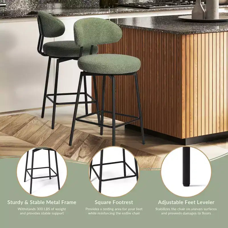 Tabourets de bar modernes à hauteur de comptoir en tissu imitation peau de mouton avec dossier (lot de 2)