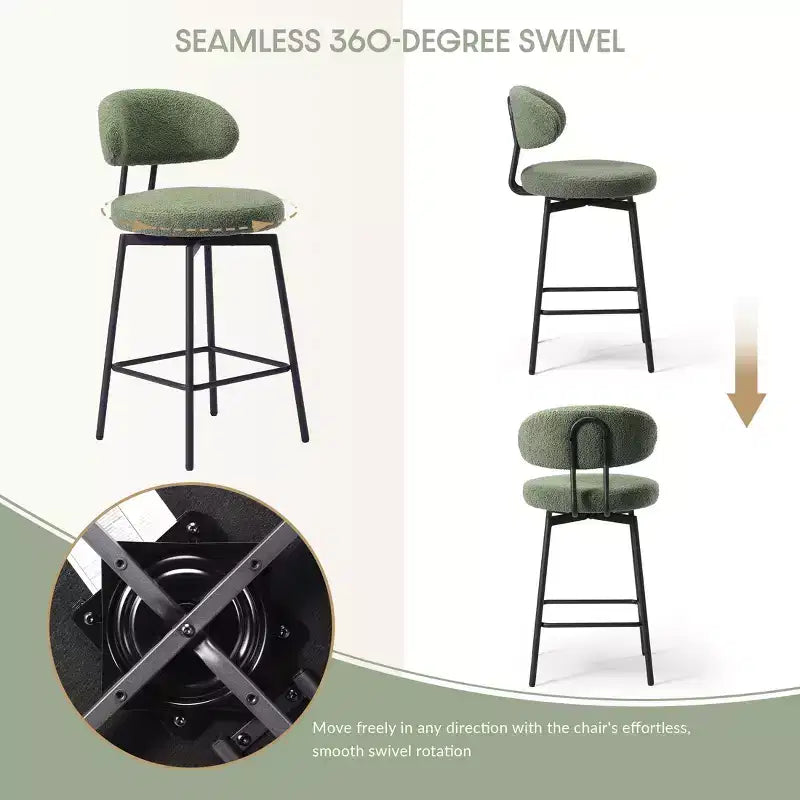 Tabourets de bar modernes à hauteur de comptoir en tissu imitation peau de mouton avec dossier (lot de 2)
