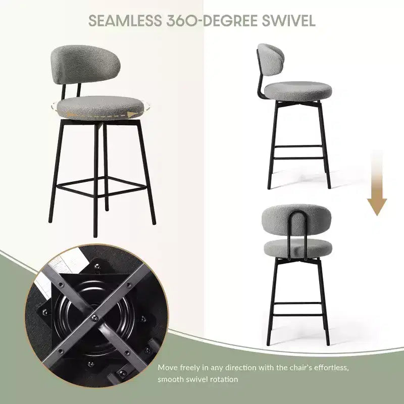 Tabourets de bar modernes à hauteur de comptoir en tissu imitation peau de mouton avec dossier (lot de 2)