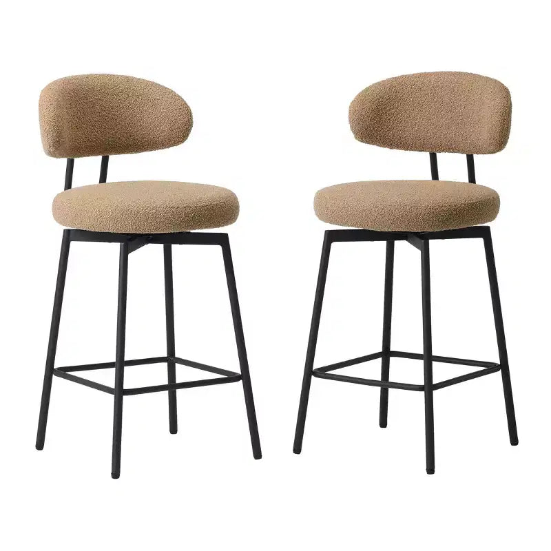 Tabourets de bar modernes à hauteur de comptoir en tissu imitation peau de mouton avec dossier (lot de 2)