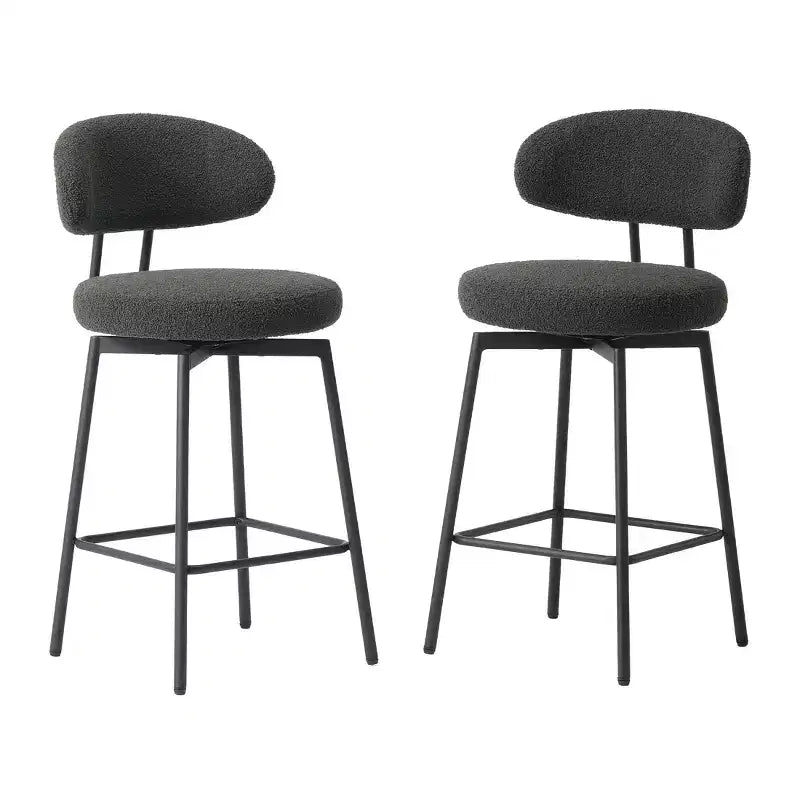 Tabourets de bar modernes à hauteur de comptoir en tissu imitation peau de mouton avec dossier (lot de 2)