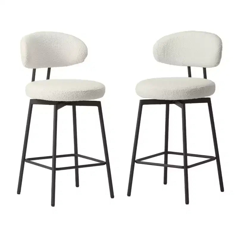 Tabourets de bar modernes à hauteur de comptoir en tissu imitation peau de mouton avec dossier (lot de 2)