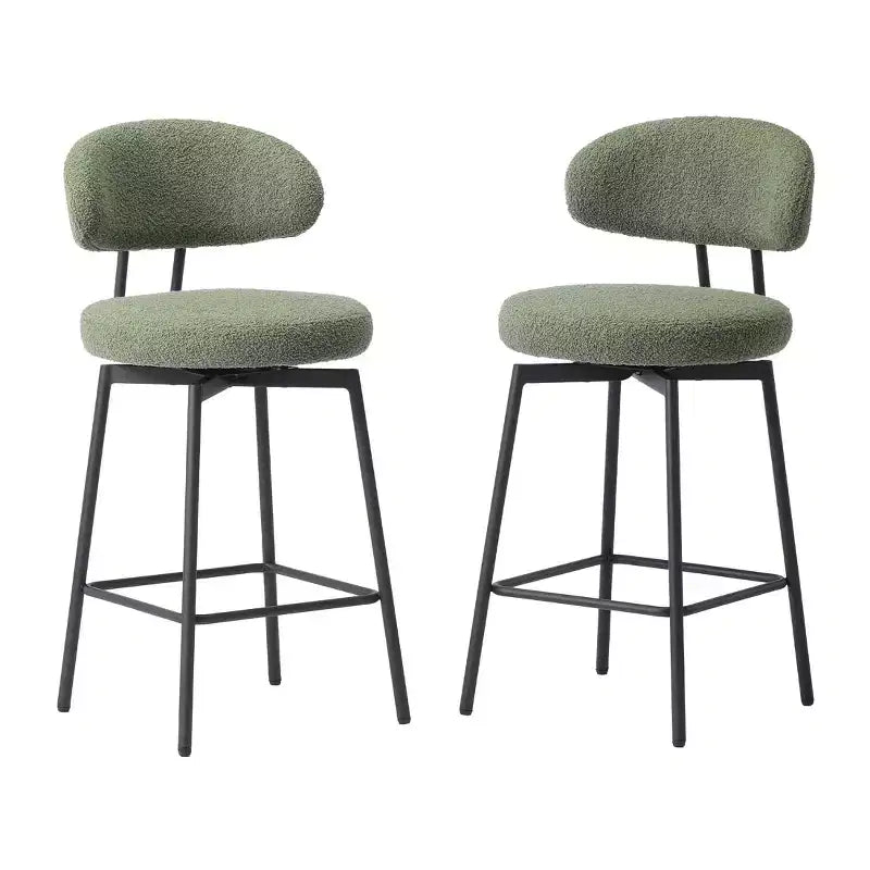 Tabourets de bar modernes à hauteur de comptoir en tissu imitation peau de mouton avec dossier (lot de 2)