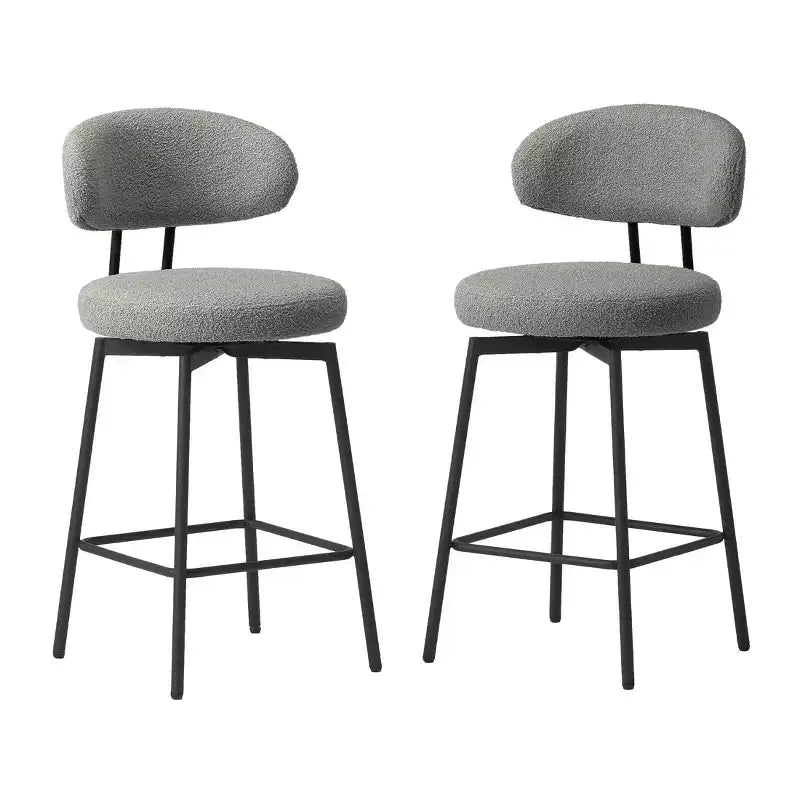 Tabourets de bar modernes à hauteur de comptoir en tissu imitation peau de mouton avec dossier (lot de 2)