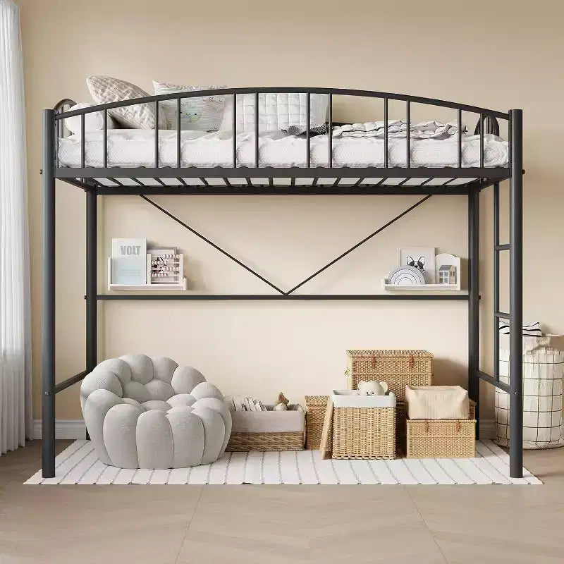 Lit mezzanine double - Compact et sécurisé avec barrière de protection