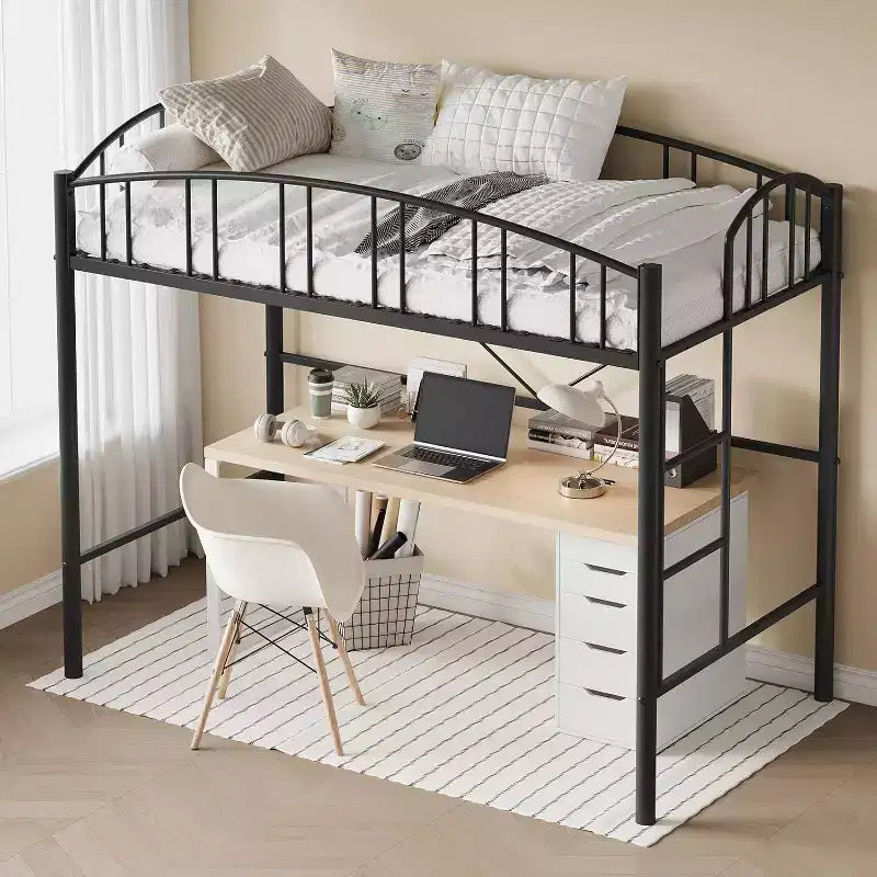 Lit mezzanine double - Compact et sécurisé avec barrière de protection