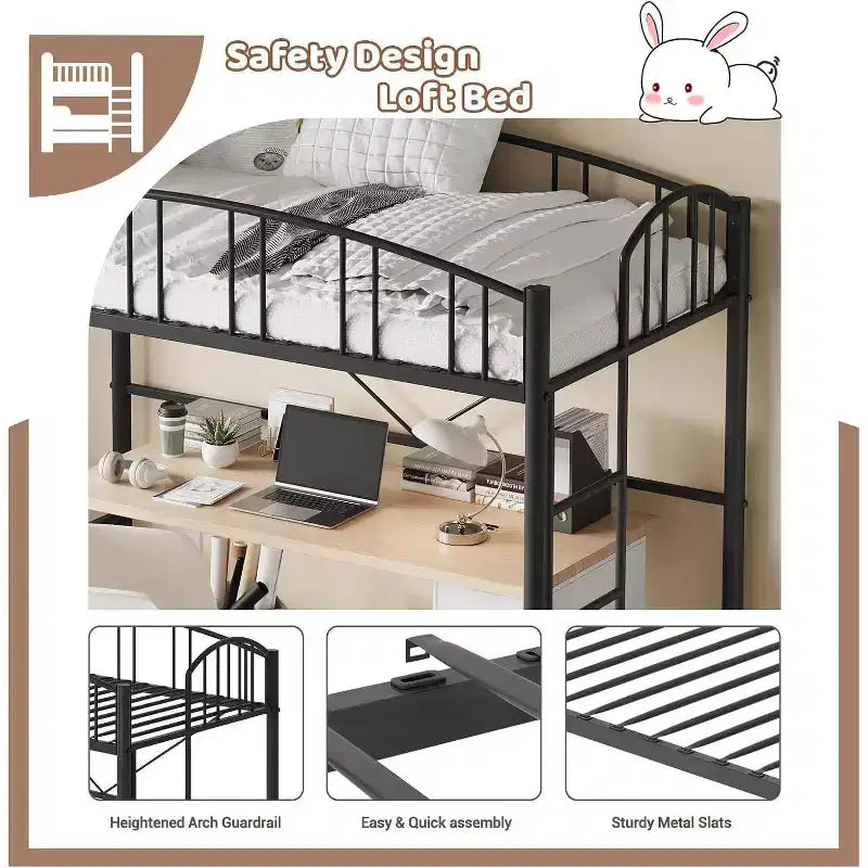 Lit mezzanine double - Compact et sécurisé avec barrière de protection