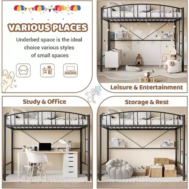 Lit mezzanine double - Compact et sécurisé avec barrière de protection