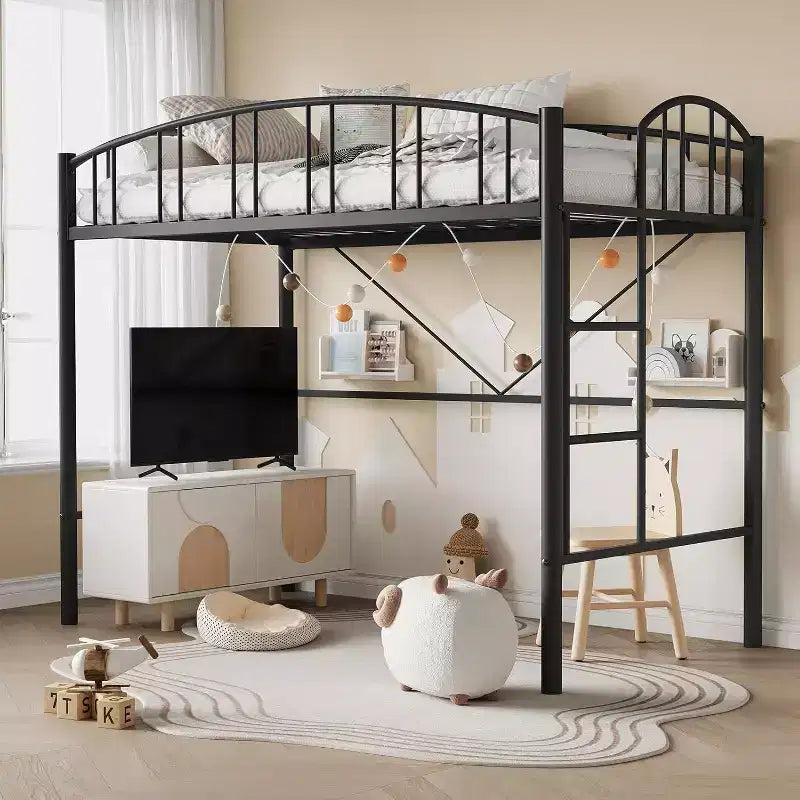 Lit mezzanine double - Compact et sécurisé avec barrière de protection