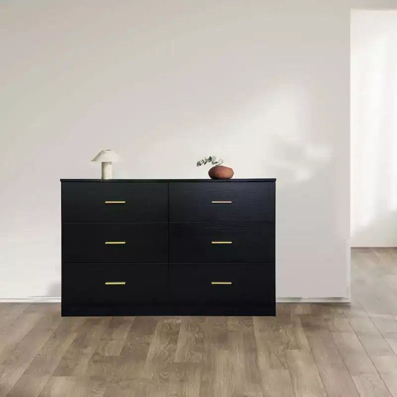 Commode 9/6 tiroirs pour chambre à coucher, Commode large avec poignées dorées -