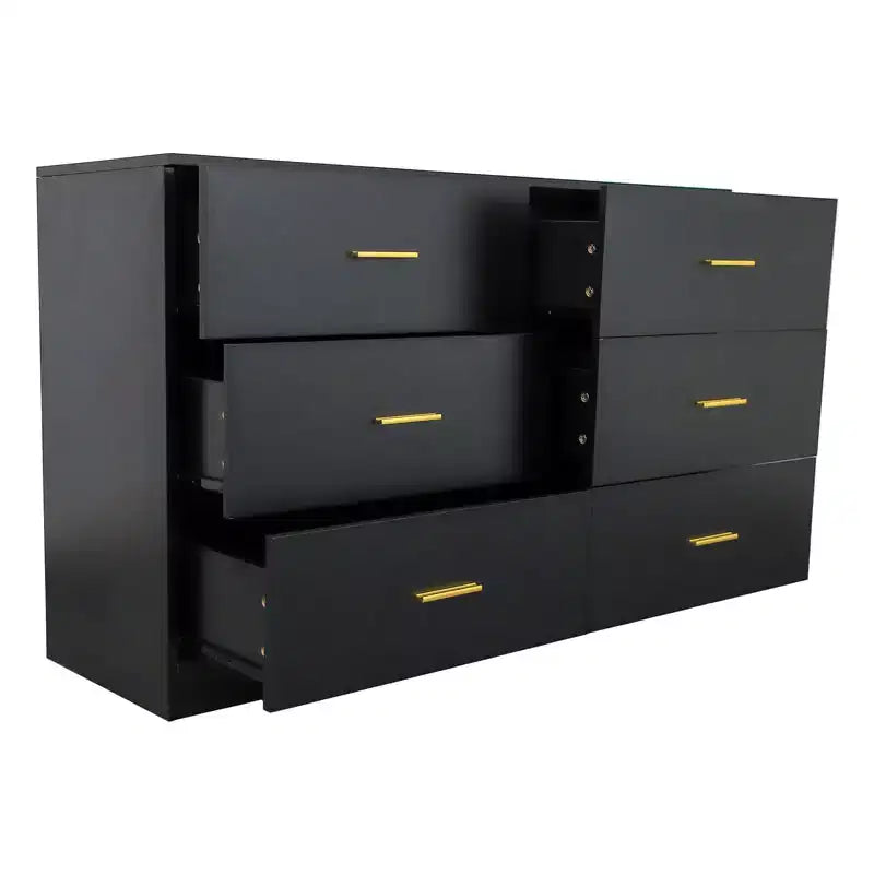 Commode 9/6 tiroirs pour chambre à coucher, Commode large avec poignées dorées -