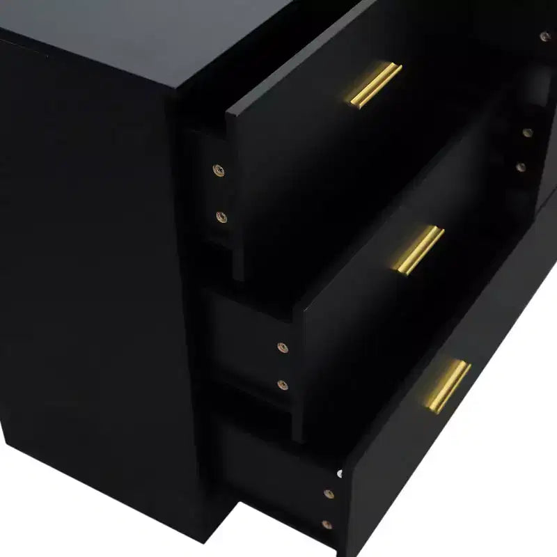 Commode 9/6 tiroirs pour chambre à coucher, Commode large avec poignées dorées -