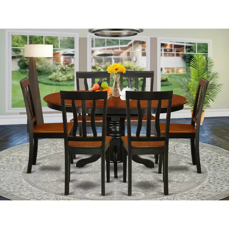 HomeStock Belmont 7 Piece, Pedestal Table Base, Oval Dining set, with Armless Chair, Black