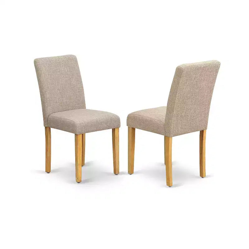 HomeStock Belmont Table de salle à manger ovale 7 pièces 42/60 avec rallonge papillon de 18 po et 6 chaises Parson avec pieds en chêne et tissu en lin fauve clair