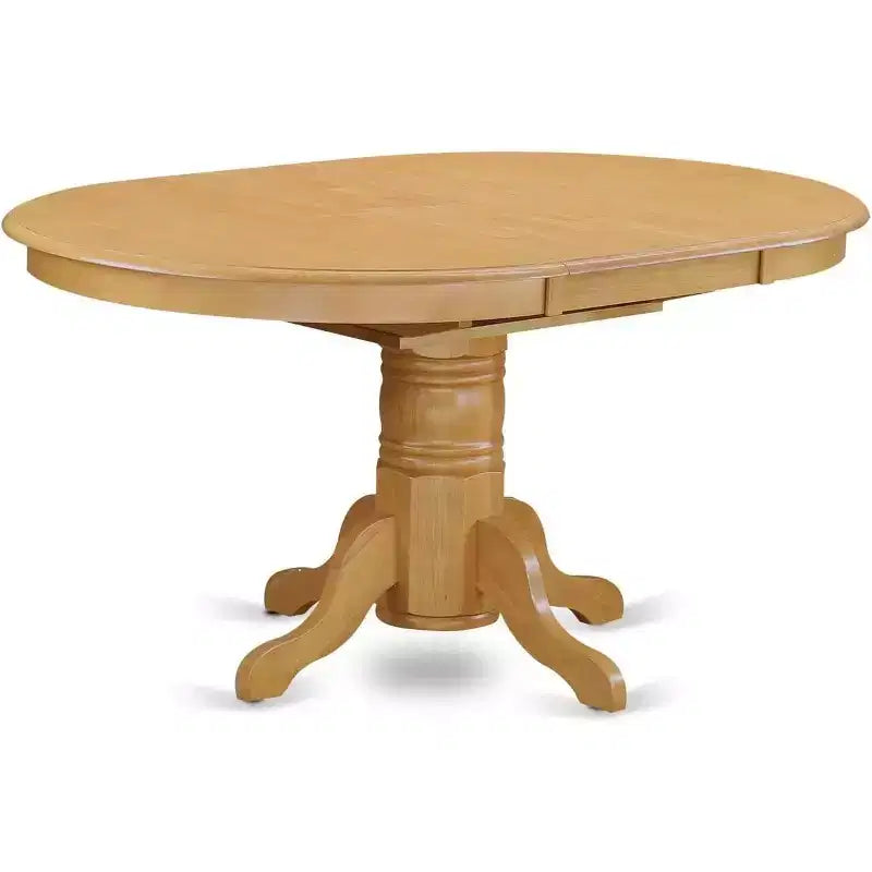 HomeStock Belmont Table de salle à manger ovale 7 pièces 42/60 avec rallonge papillon de 18 po et 6 chaises Parson avec pieds en chêne et tissu en lin fauve clair
