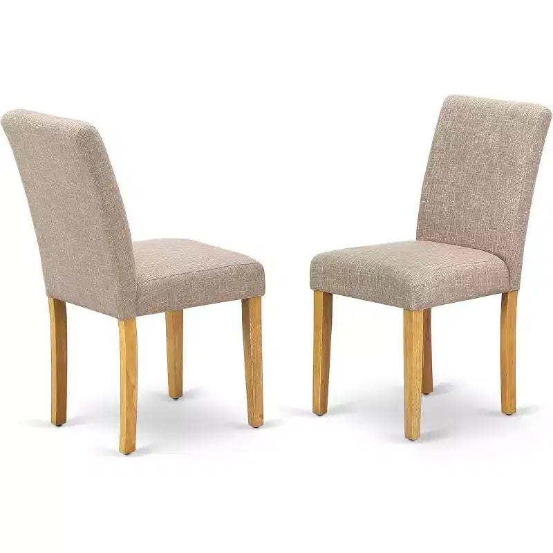 HomeStock Belmont Table de salle à manger ovale 7 pièces 42/60 avec rallonge papillon de 18 po et 6 chaises Parson avec pieds en chêne et tissu en lin fauve clair