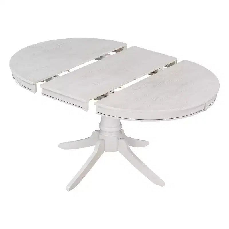 Ensemble Table à Manger Ronde Extensible pour 4, Style Ferme, avec 4 Chaises Rembourrées